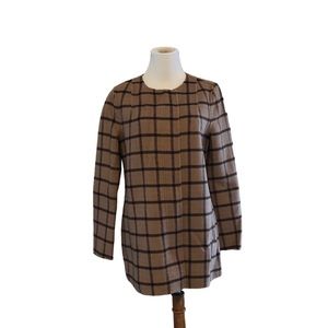 Talbots Women’s Windowpane Brown Plaid Wool Coat Size S